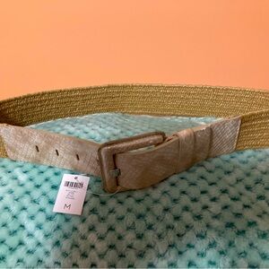 Faux Snakeskin & Straw Woman’s Belt. Leather backed snakeskin. Chrome Tongue NWT